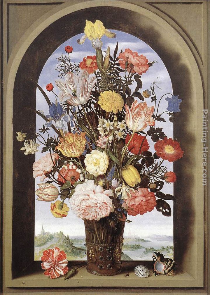 Bouquet in an Arched Window painting - Ambrosius Bosschaert the Elder Bouquet in an Arched Window art painting